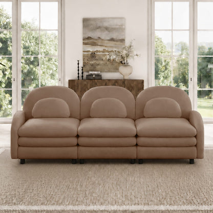 Teddy Fabric 3-Seat Sofa - Camel, Curved Backrest & Soft Cushions