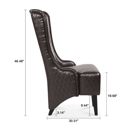23" Wide Dark Brown Faux Leather Accent Chair - High Back, Soft Padded