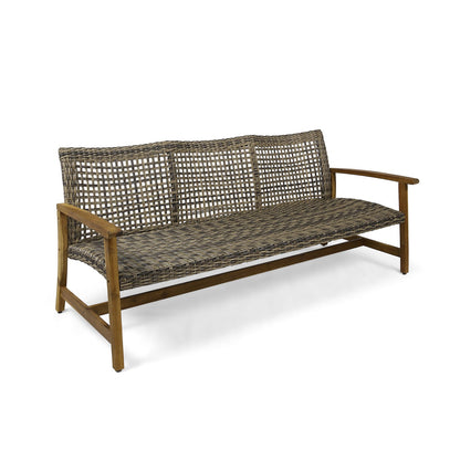 Natural Grey Acacia Wood 3-Person Patio Sofa