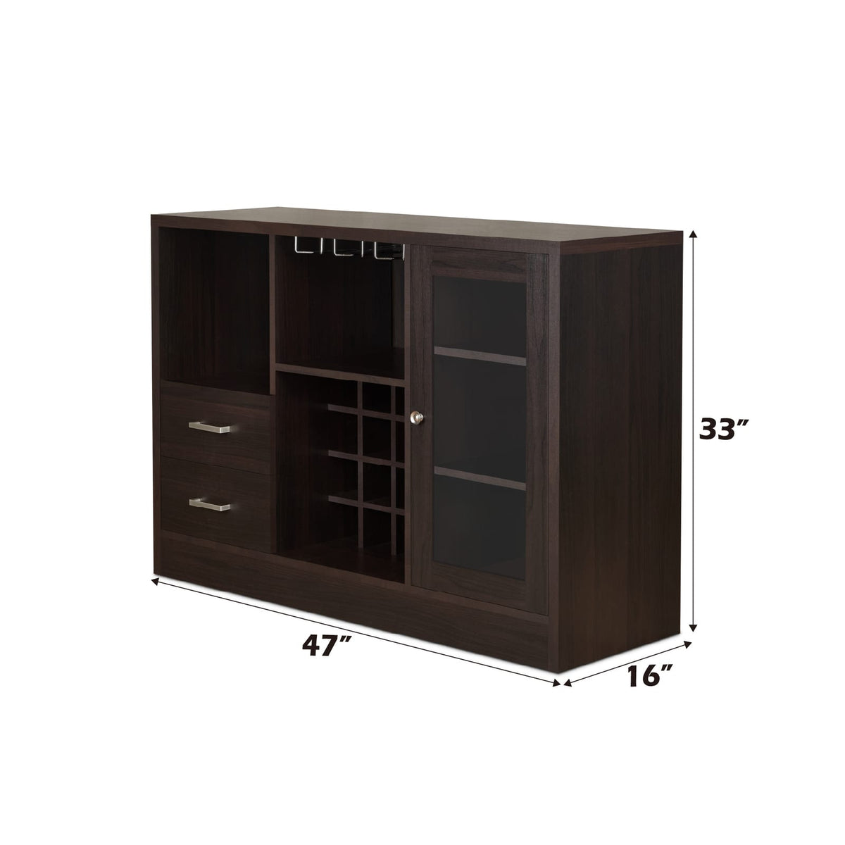Espresso Wine Cabinet - 16" W x 47" H Storage