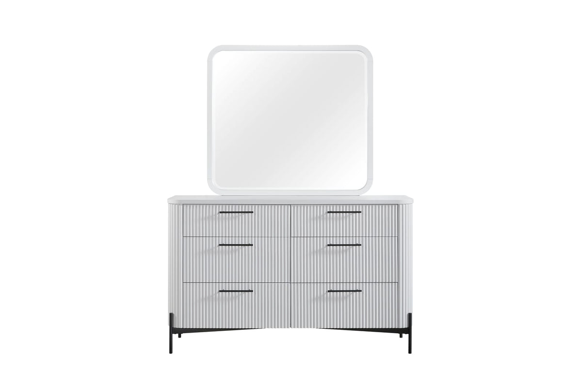 White 6 Drawer Dresser - Solid Wood MDF Bedroom Storage
