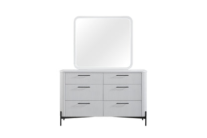 White 6 Drawer Dresser - Solid Wood MDF Bedroom Storage