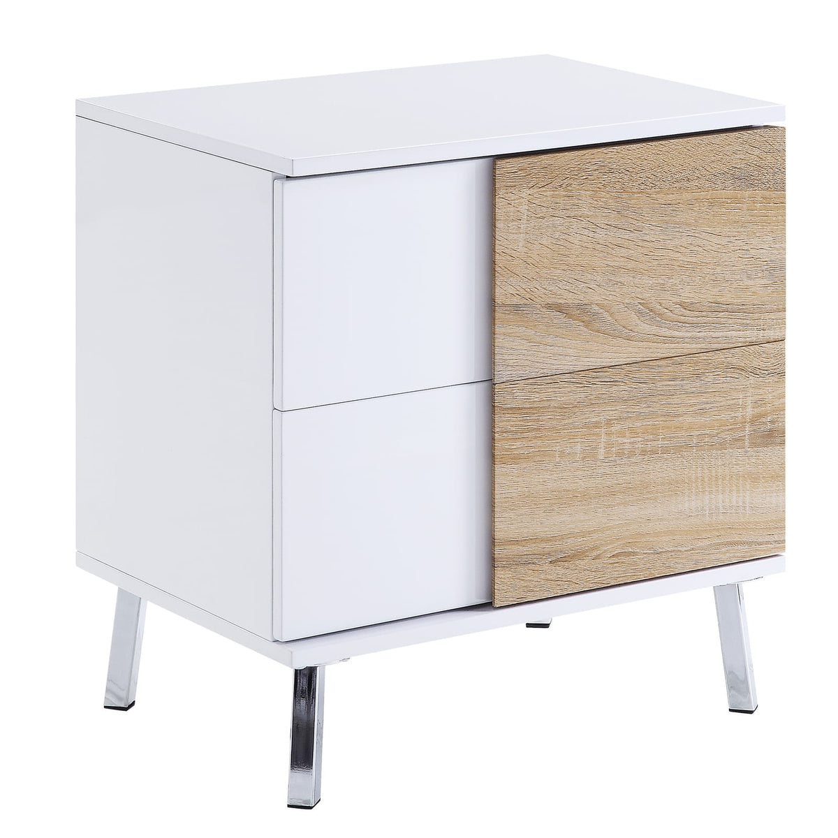 White High Gloss End Table with 2 Drawers - Modern Storage Table