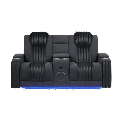 Black Polyester Power Reclining Loveseat - 72" for Living Room