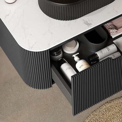 Black Bathroom Vanity with Sink - Wall Mounted Storage