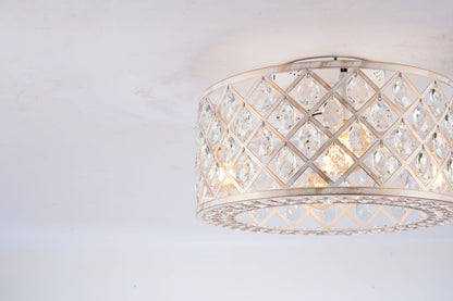 Flush Mount Ceiling Fan with Light - Gold & White Crystal, 6 Speed Remote Control
