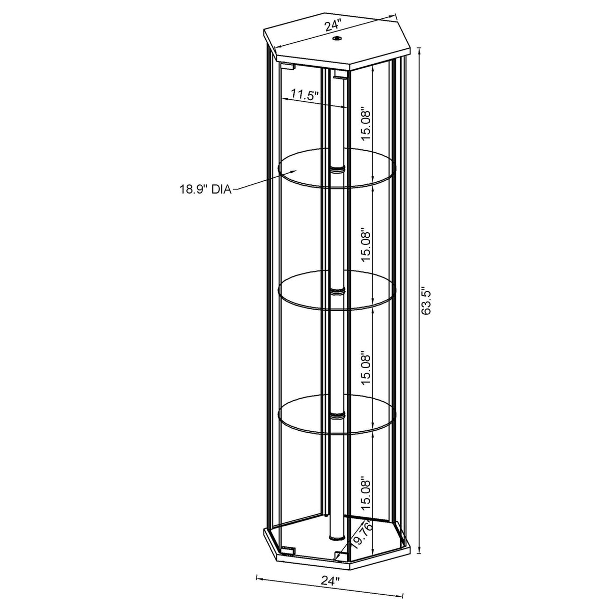 Black Glass Cabinet with 4 Shelves for Living Room Storage