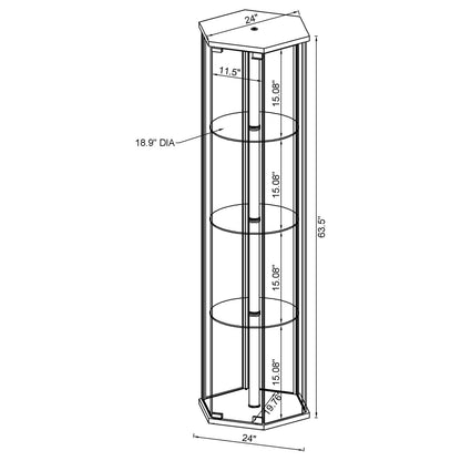 Black Glass Cabinet with 4 Shelves for Living Room Storage