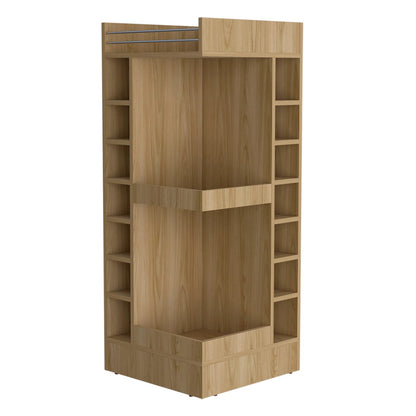 Natural Oak Corner Bar Cabinet - 5 Shelves