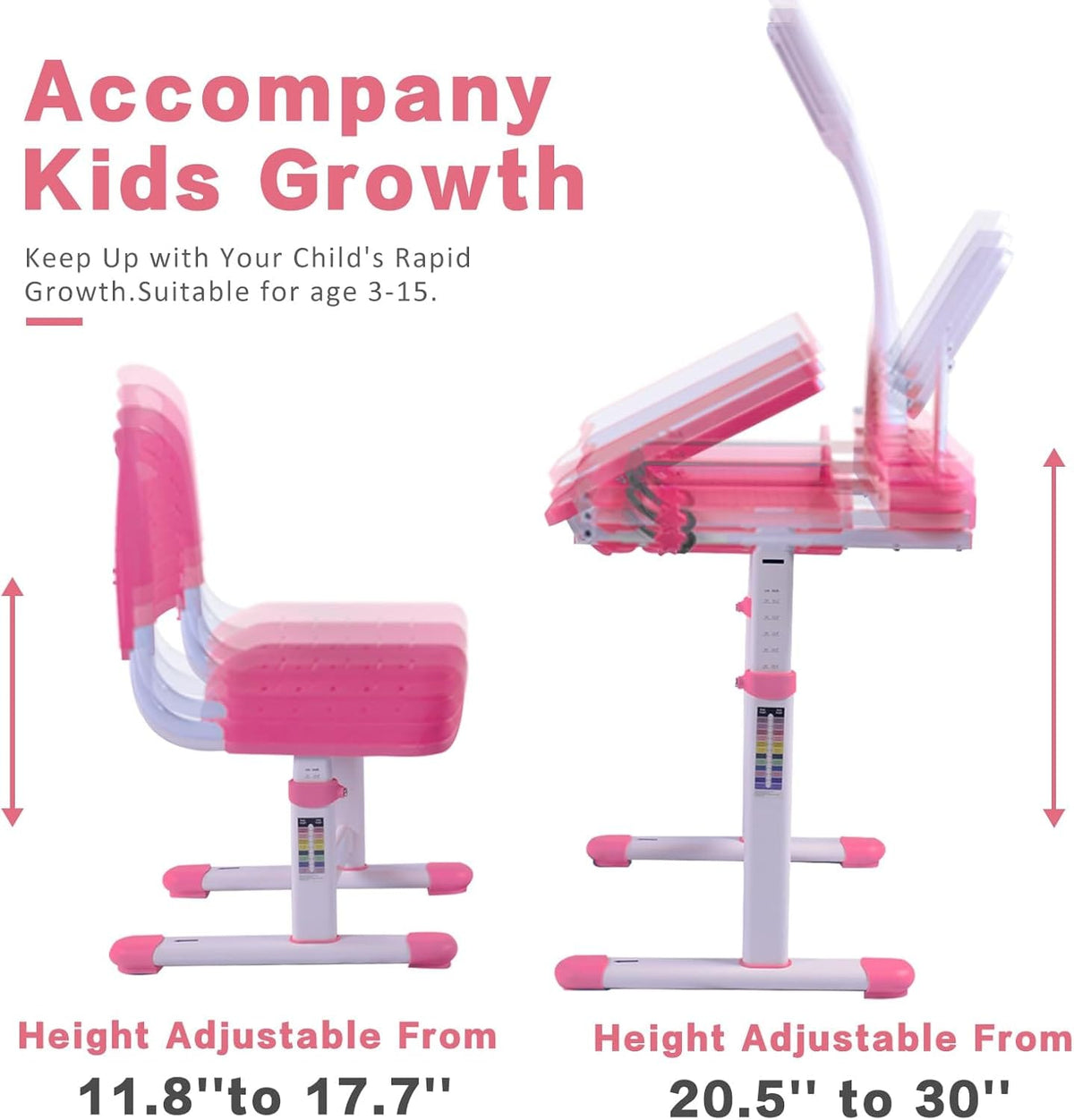 Pink MDF Kids Study Desk with Adjustable Chair