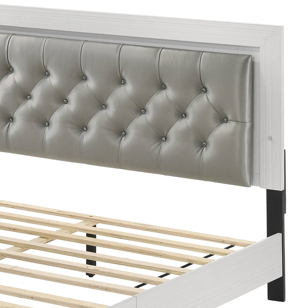 Grey Queen Bed Frame with Fabric Headboard for Bedroom