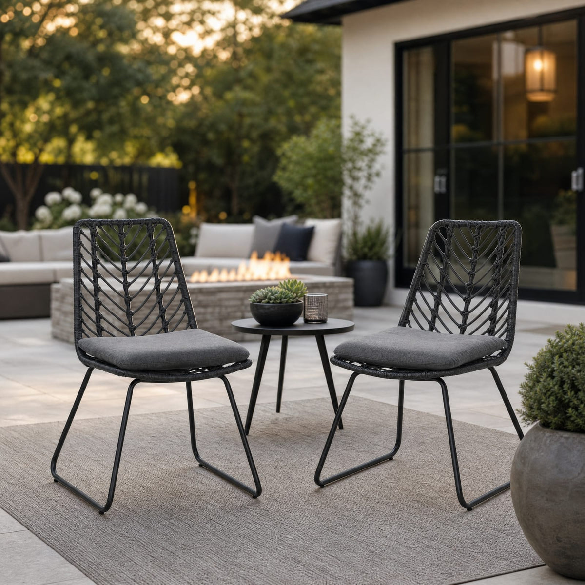 Gray PE Rattan Patio Chairs - 2-Piece Set with Cushions