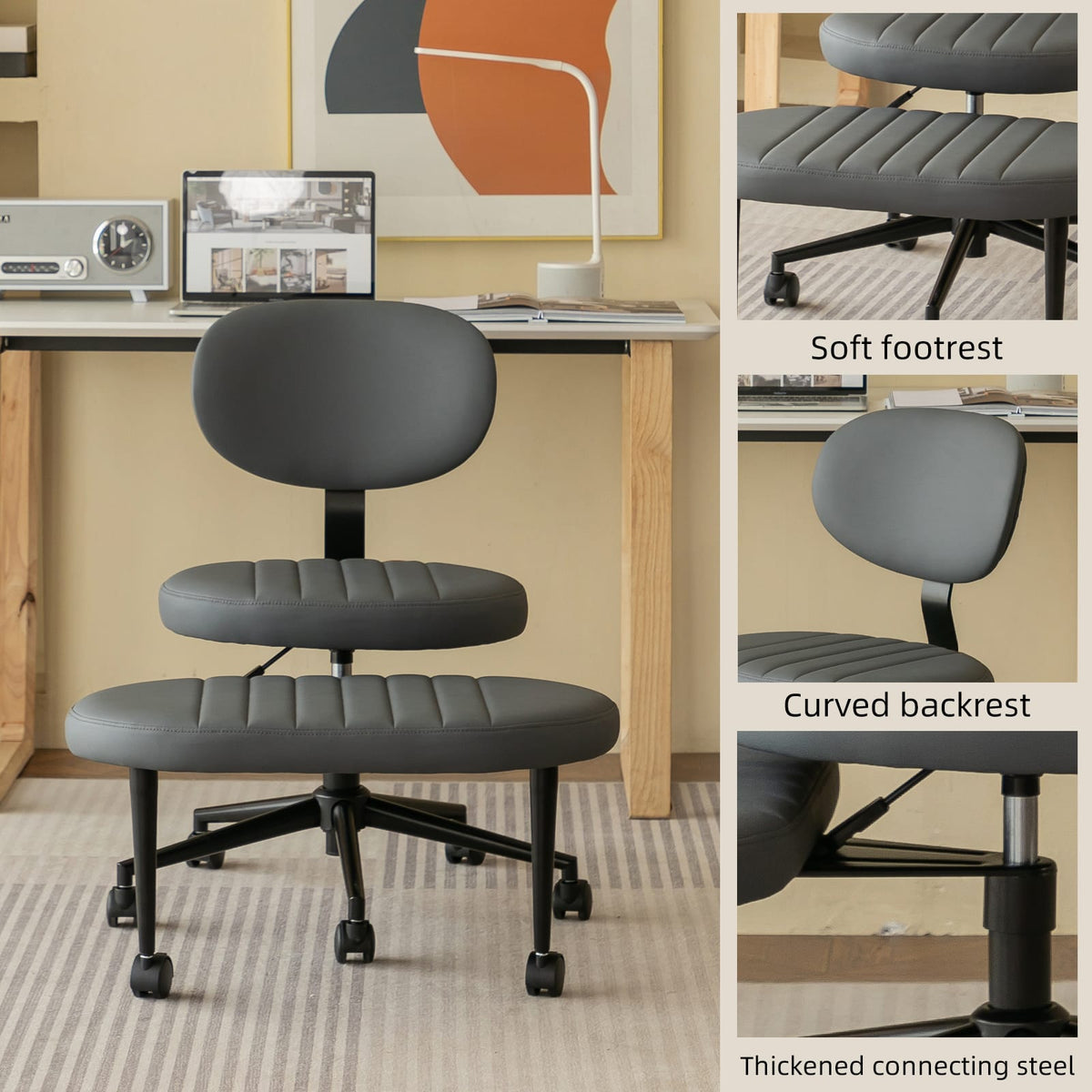 Ergonomic Cross Legged Chair - Grey Faux Fur Meditation Office Chair