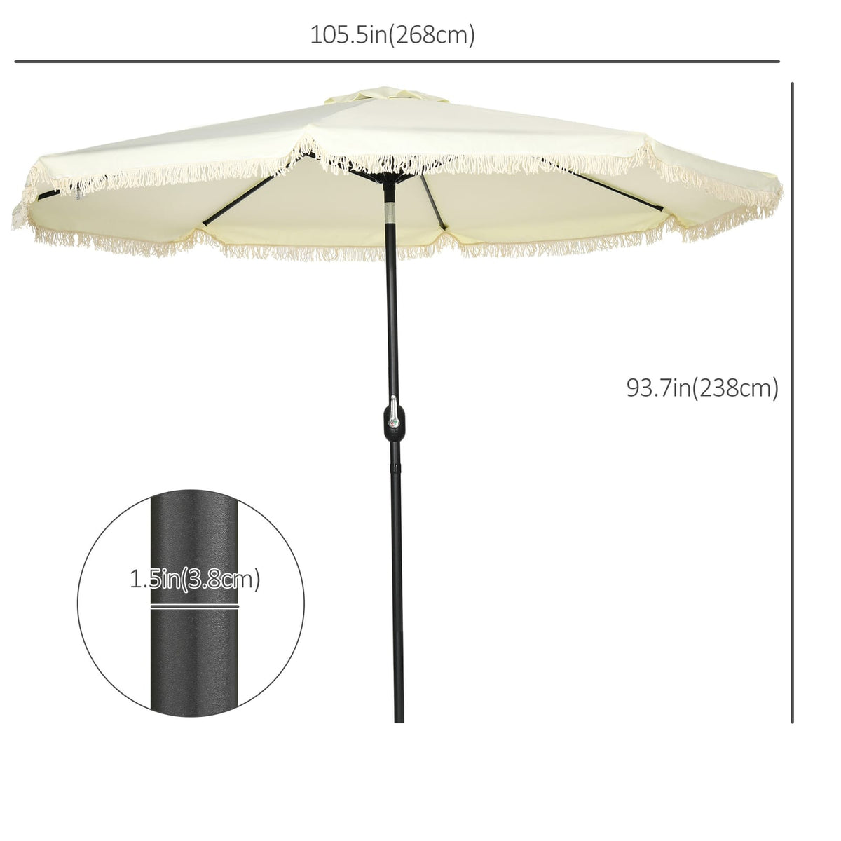 Outsunny 9ft Cream White Patio Umbrella - Ruffled Market Shade