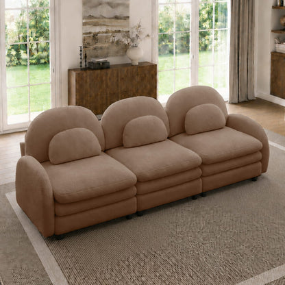 Teddy Fabric 3-Seat Sofa - Camel, Curved Backrest & Soft Cushions