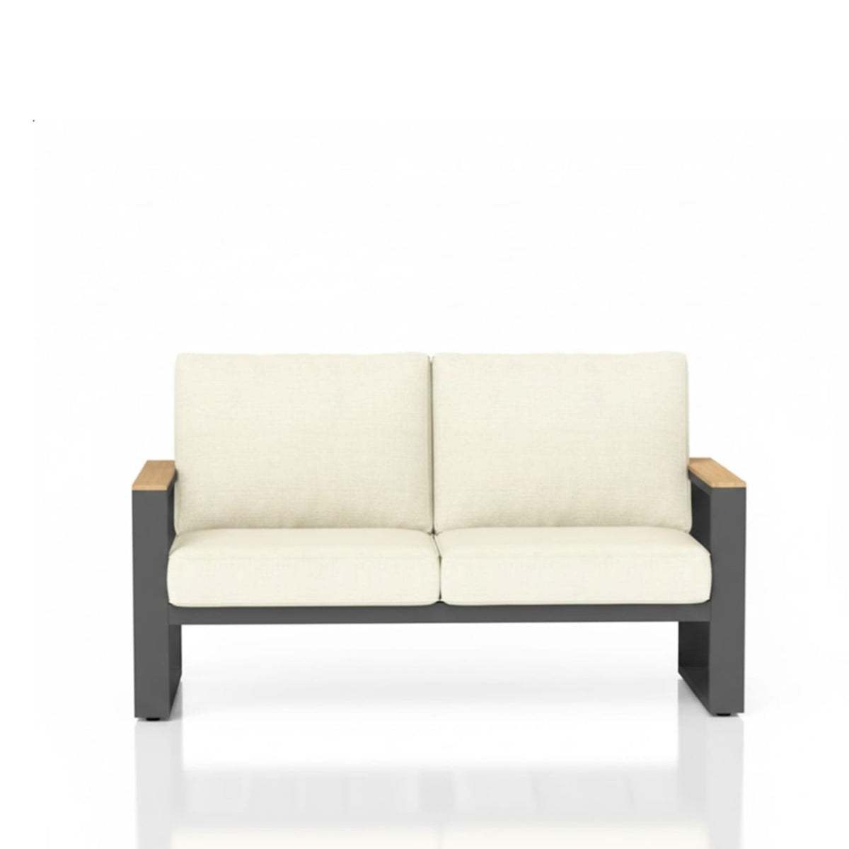 52" All-Weather Aluminum Patio Loveseat Sofa - Beige & Black Cushions