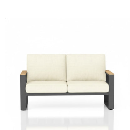 52" All-Weather Aluminum Patio Loveseat Sofa - Beige & Black Cushions
