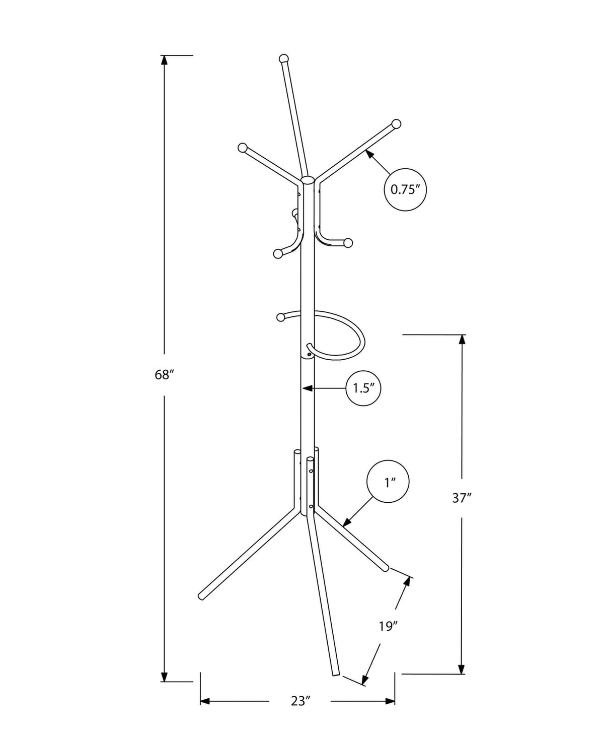 Silver Metal Hall Tree Coat Rack - 6 Hooks Free Standing Entryway Organizer