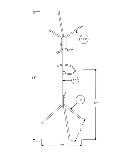 Silver Metal Hall Tree Coat Rack - 6 Hooks Free Standing Entryway Organizer