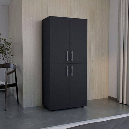 Black Armoire Wardrobe - 70" Tall, Double Doors & Shelves for Bedroom