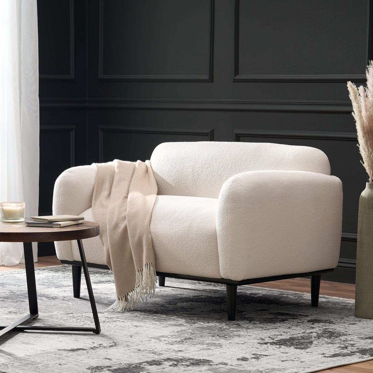 White Polyester Loveseat with Birch Wood Legs for Modern Living Room