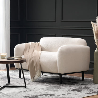White Polyester Loveseat with Birch Wood Legs for Modern Living Room