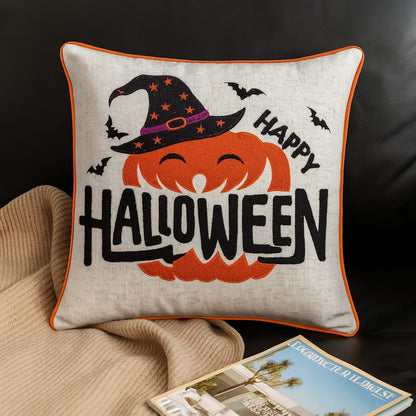 Happy Halloween Pumpkin Witch Throw Pillow - 20x20 Natural Polyester