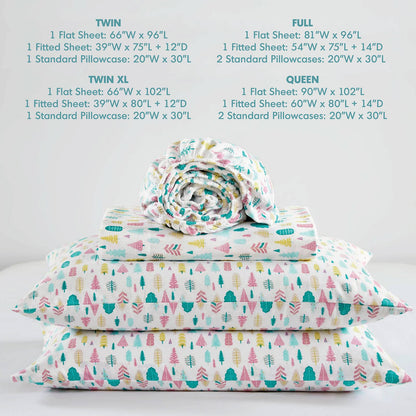 Queen Cotton Sheet Set Multicolor Holiday Trees