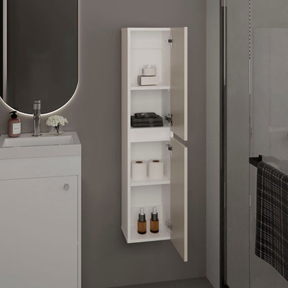 White Bathroom Cabinet - 2 Doors, 4 Shelves