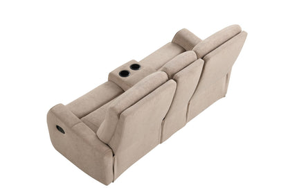 80 Inch Beige Upholstered Reclining Sofa with Console