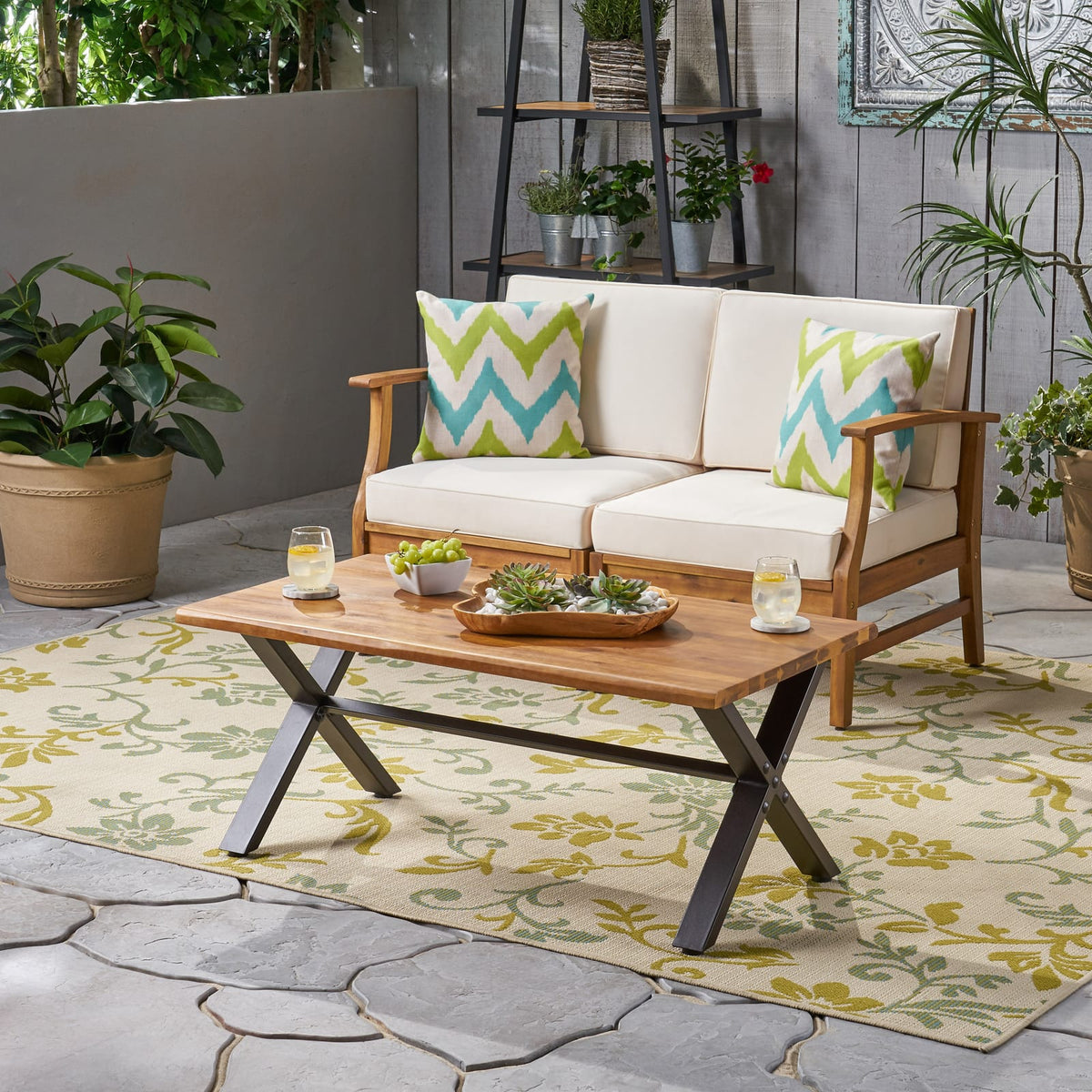 Acacia Wood Outdoor Coffee Table - Brown & Black