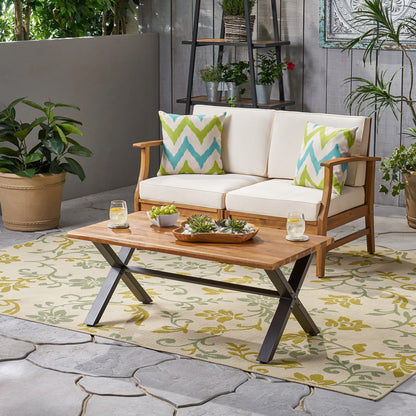 Acacia Wood Outdoor Coffee Table - Brown & Black