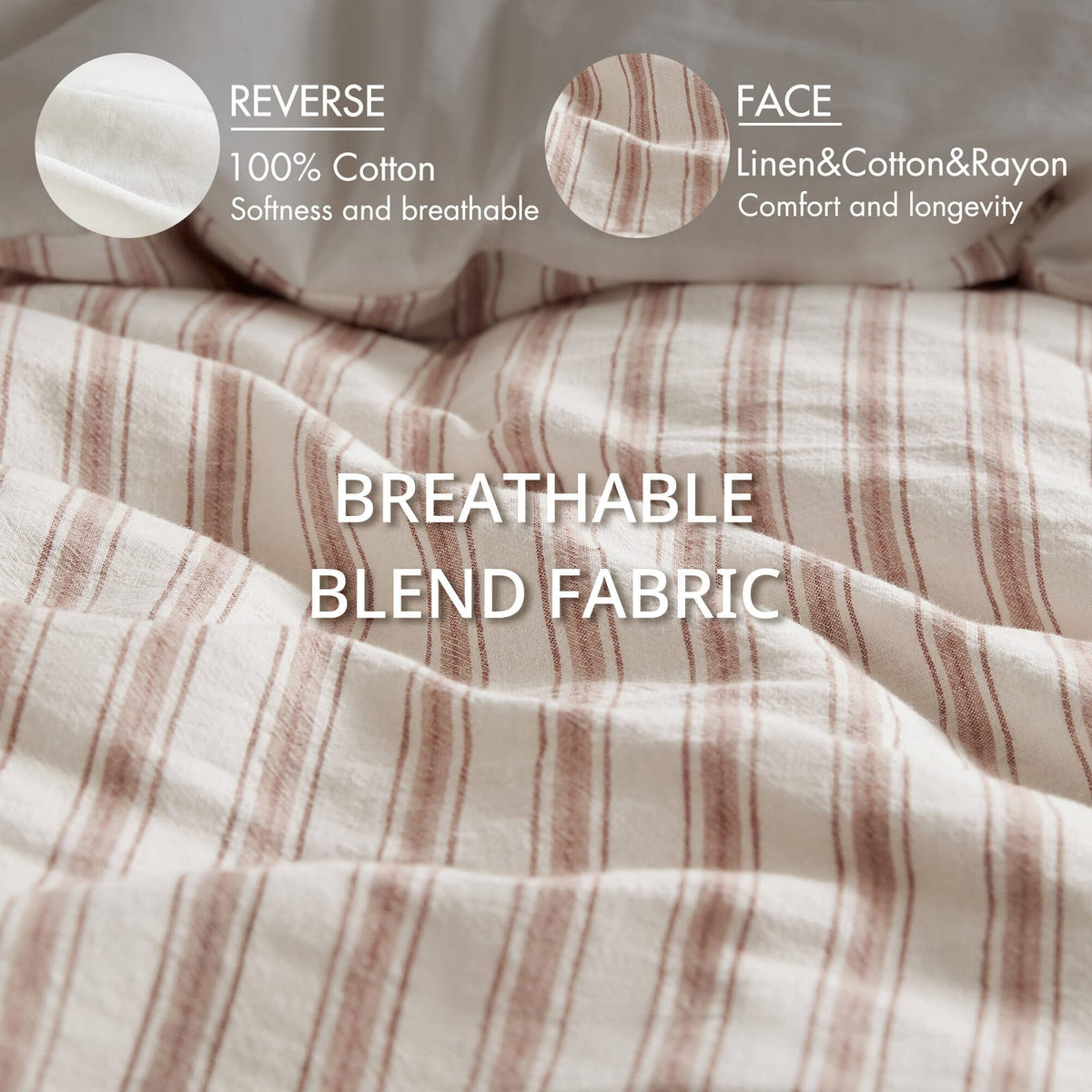 3 Piece Queen Duvet Set - Multicolor Linen Stripe