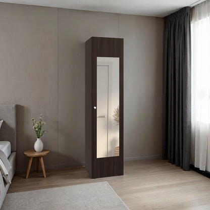 Brown Oak Bedroom Cabinet with Mirror & Shelves for Living Room