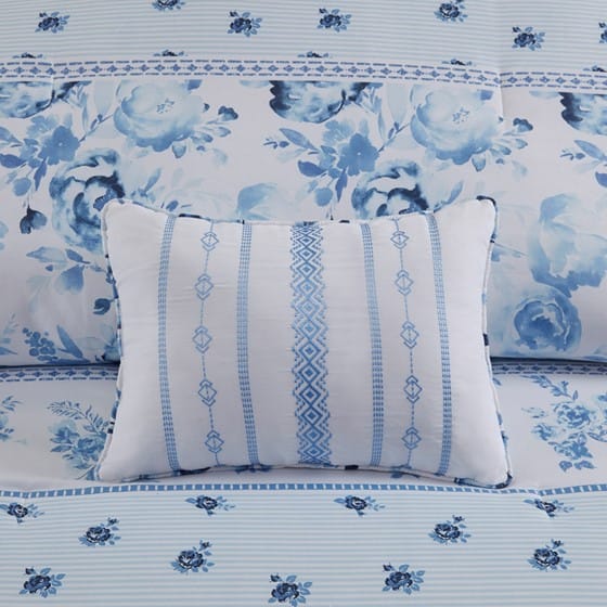 Full Polyester Floral Striped Comforter Set