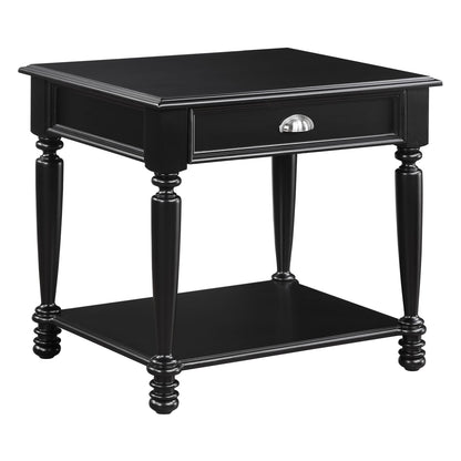 Black Rectangular End Table with Drawer - Classic Style