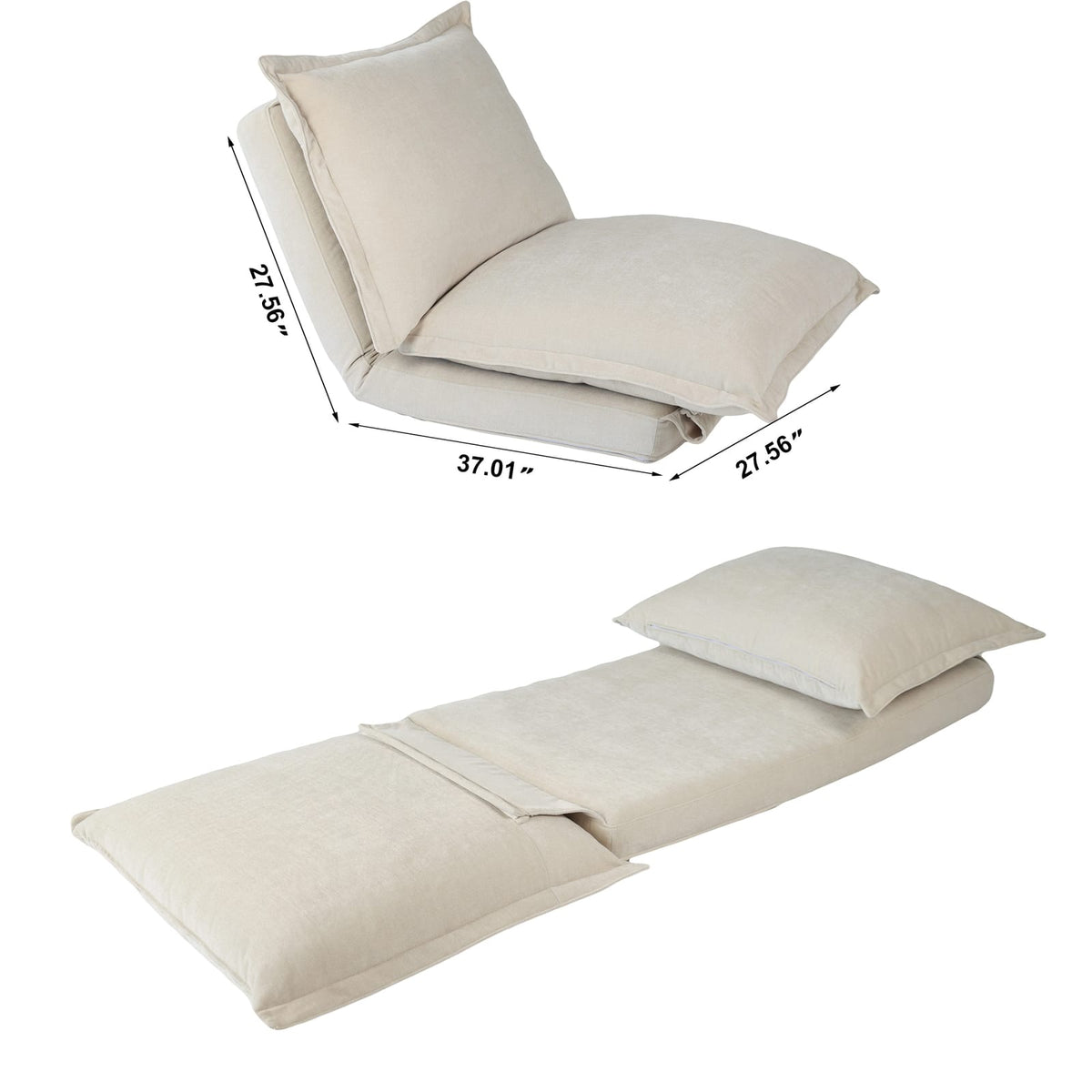 Antique Cream Chenille Floor Sofa Chair with Adjustable Backrest for Living Room