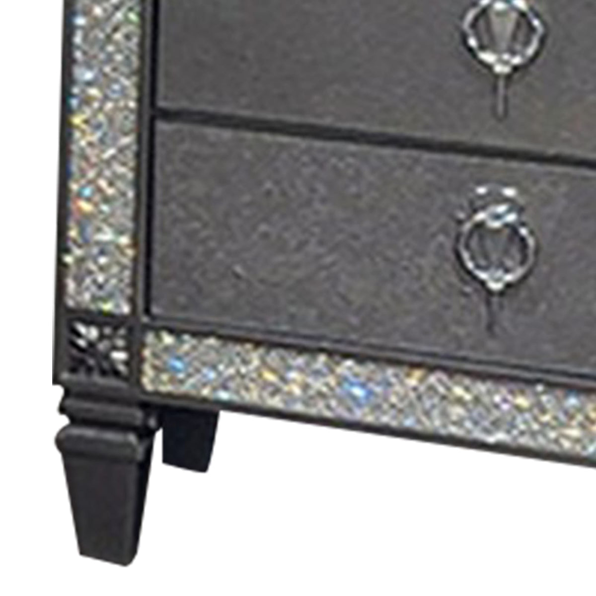 Gray Wood Metal Nightstand with 2 Drawers