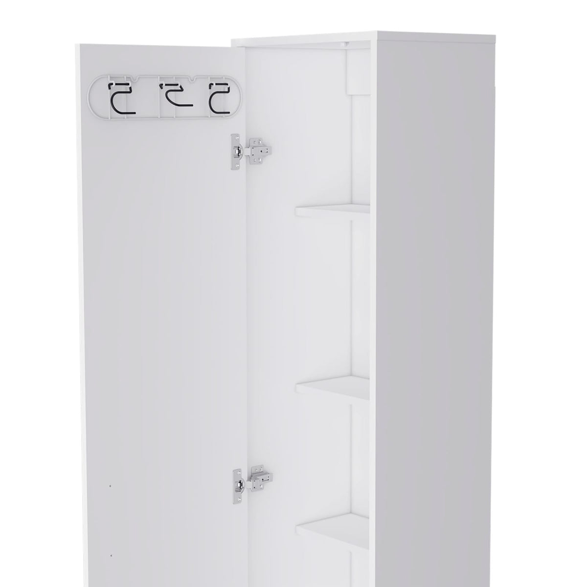 White Storage Cabinet 70.87" Height with Broom Storage