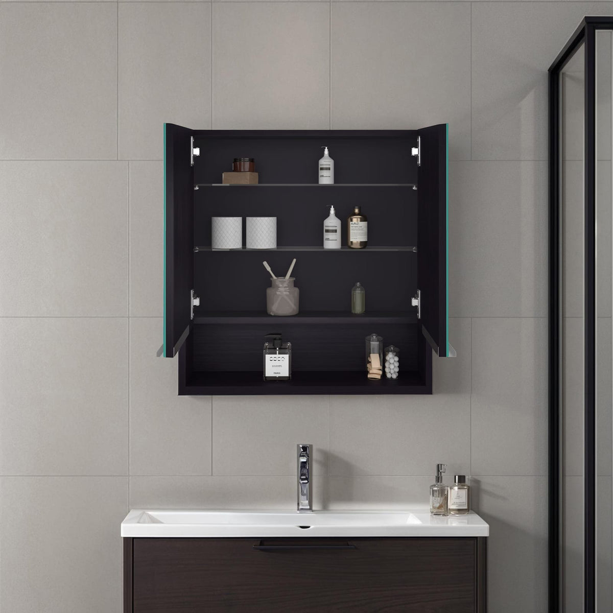 Black Medicine Cabinet - 23.4" Wide Storage Shelf