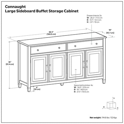 Brown Pine Sideboard Buffet - 66.5" Wide Storage Cabinet