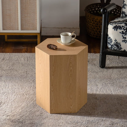 Natural Wood Hexagon Coffee Table - Small Bedroom End Table for Living Room