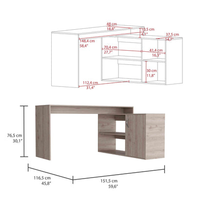 Modern Gray L-Shaped Computer Desk with Open Storage for Office