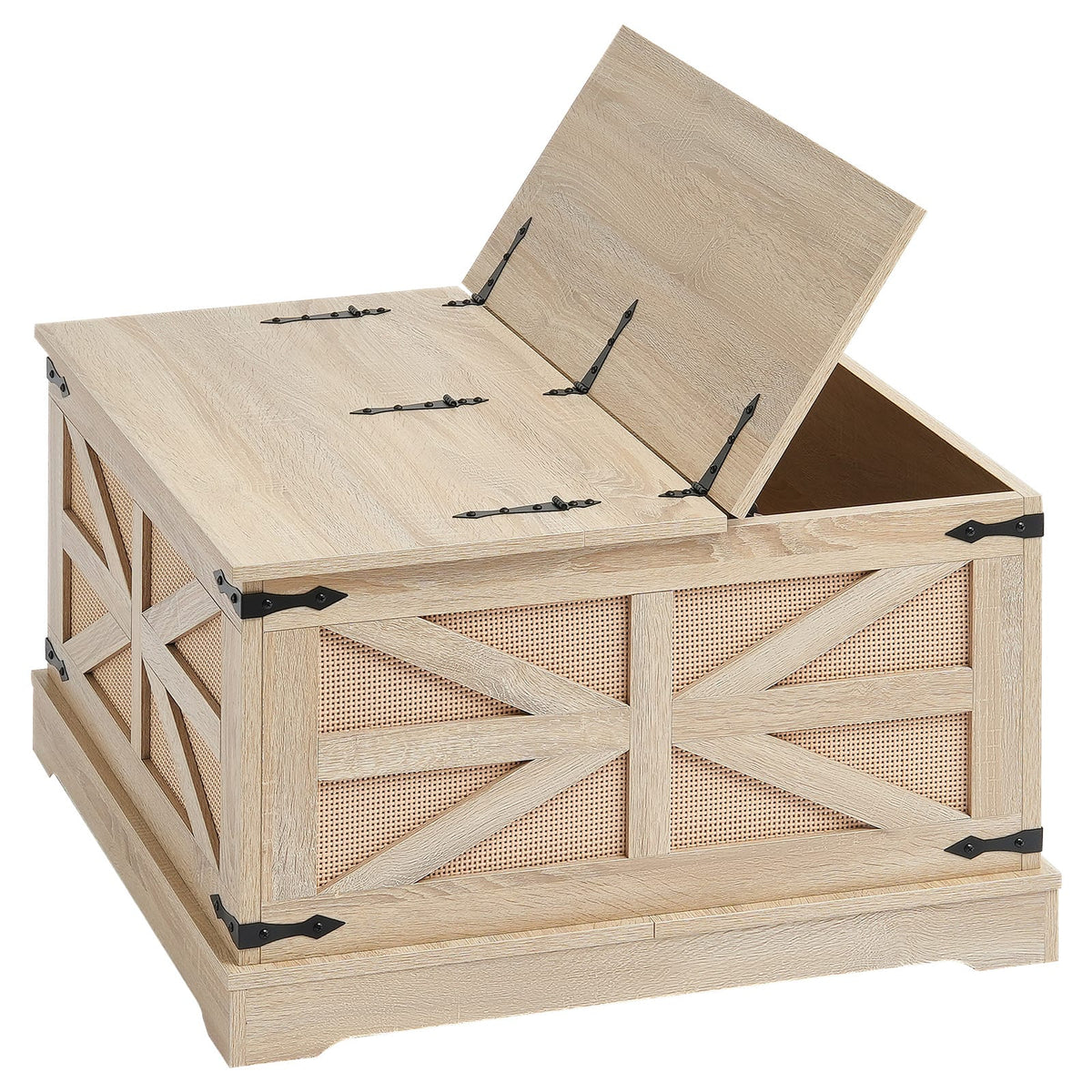 32 Inch Rattan Coffee Table with Storage - Wood Rattan Table for Living Room