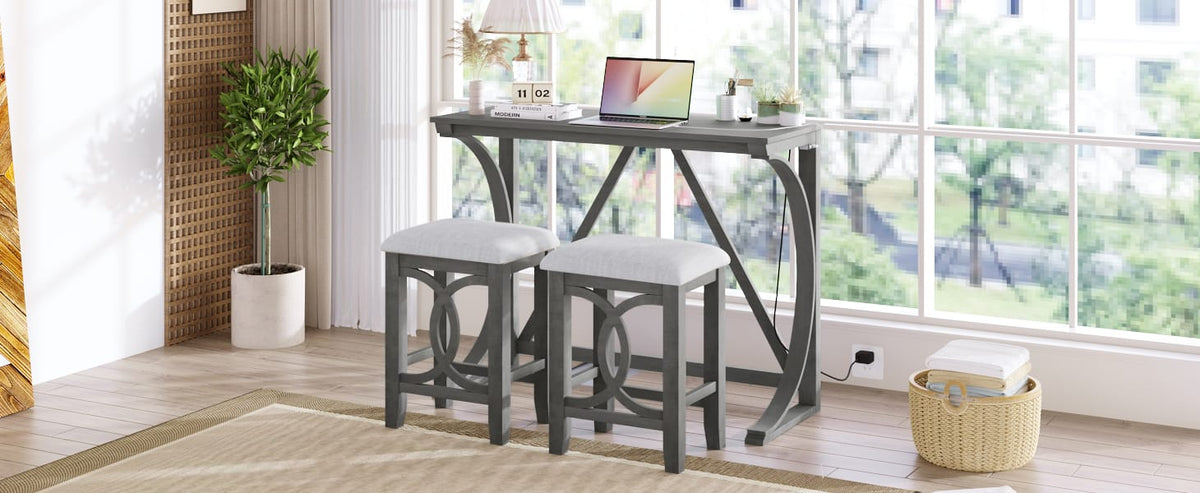 Gray Counter Height Dining Table Set with 3 Stools for Dining Room