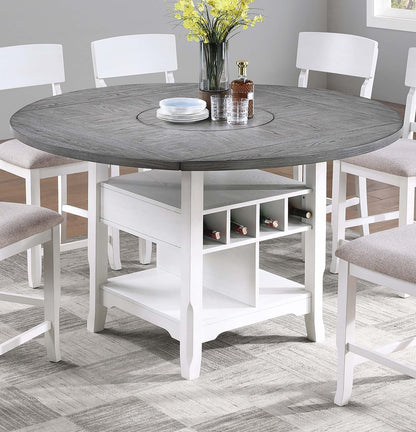 Antique White Round Dining Table with 6 Chairs