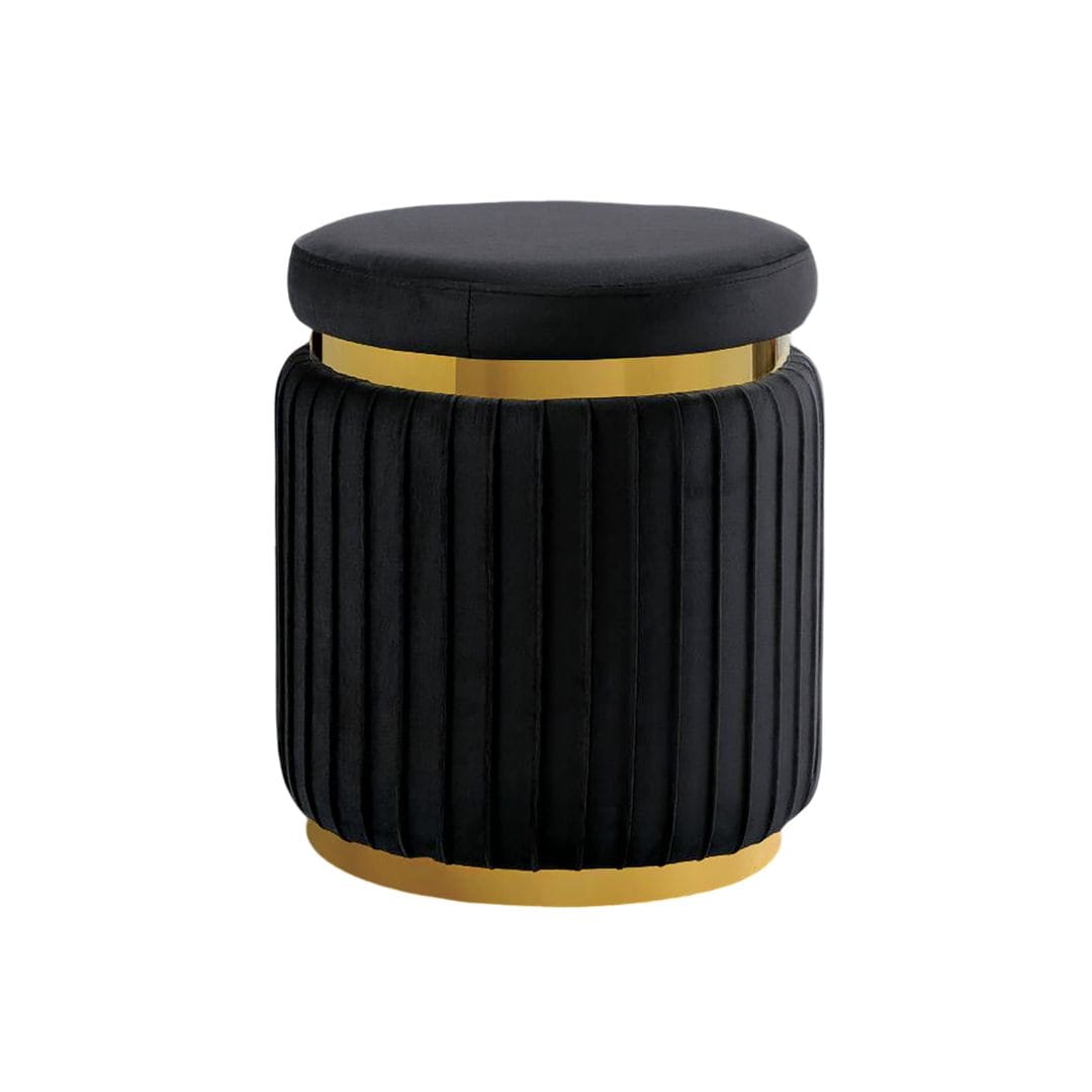 Black Contemporary Round Accent Stool - Stainless Steel & Velvet
