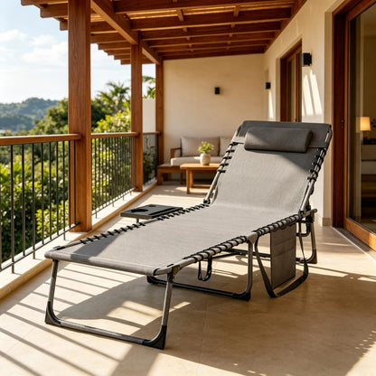 Folding Tanning Chair - Gray Outdoor Chaise Lounge