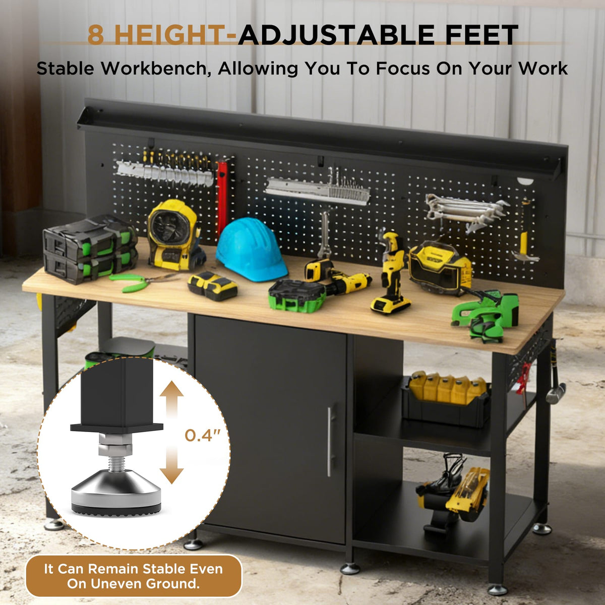 60" Heavy Duty Workbench with Storage - Black MDF Metal
