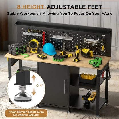 60" Heavy Duty Workbench with Storage - Black MDF Metal